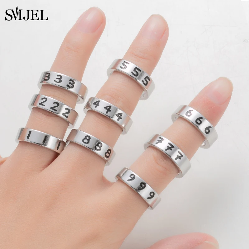 Stainless Steel Adjustable Finger Rings Angel Number 111 222 333 444 555 666 777 888 999 For Women Men Valentine's Day Gift