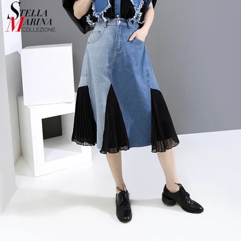

New High Waist Women 2020 Summer Casual Style Denim Washed Vintage Skirt A-Line Midi Ladies Stylish Retro Jean Skirt Femme 6425