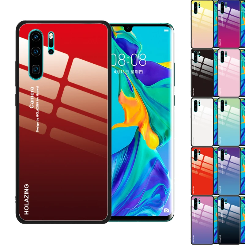 

Anti-Shock Crystal Gradient Colorful Tempered Glass Case for Huawei P30 Pro P20 Lite P Smart 2019 Plus Anti-Scratch Cover