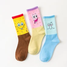 Женские забавные Женские носочки в стиле Харадзюку с милым мультяшным принтом, теплые цветные студенческие носки средней длины, уличный Повседневный стиль