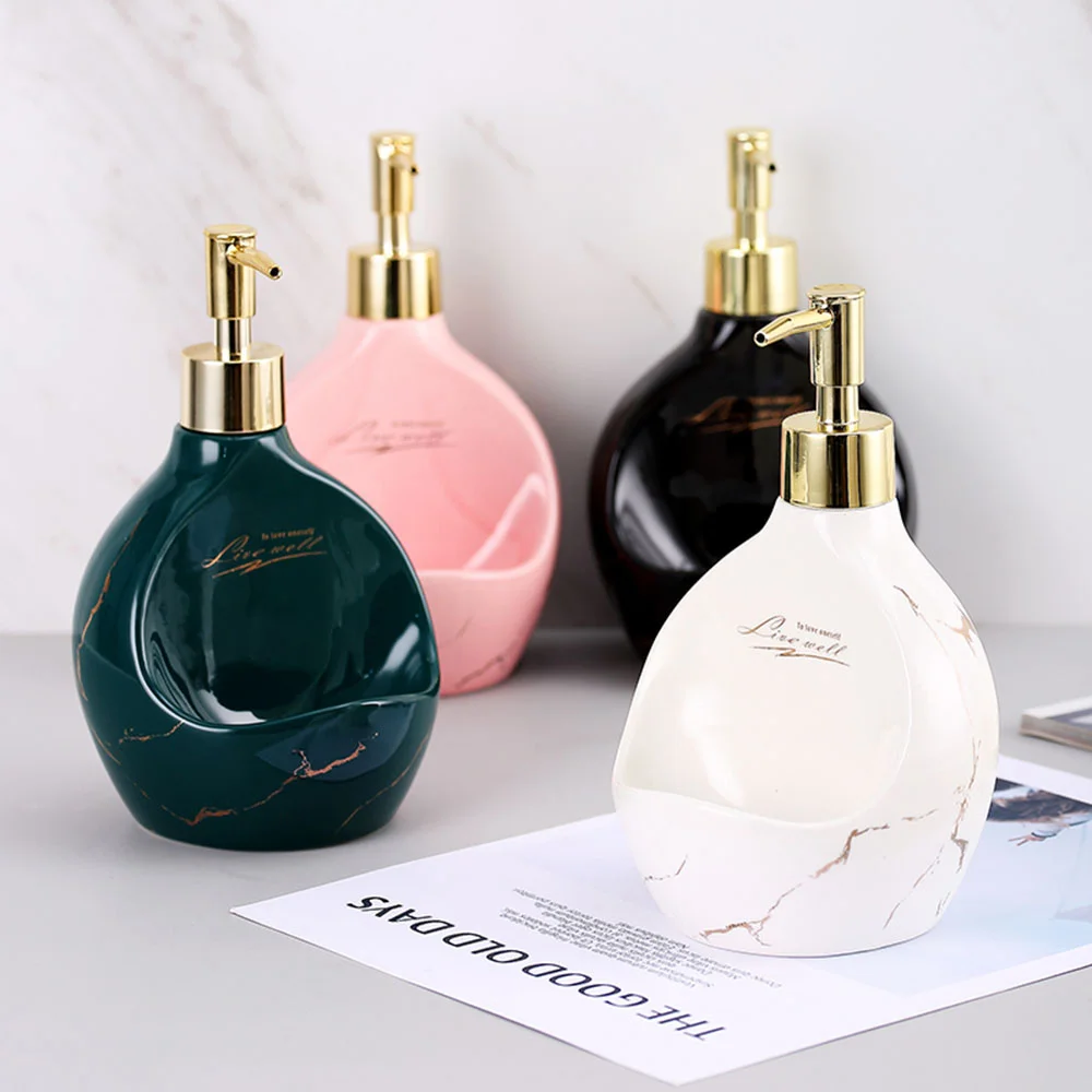 

420ml Marbled Ceramic Soap Dispenser Bathroom Hand Washing Conditioner Sanitizer Shampoo Empty Refill Bottle Soap Dish Function