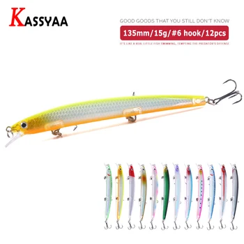 

12pcs/set Long Shot Float Minnow Hard Fishing Lures 135mm15g Sea Fishing For Bass Pike Trout Laser Baits Tool Accessory Supplier