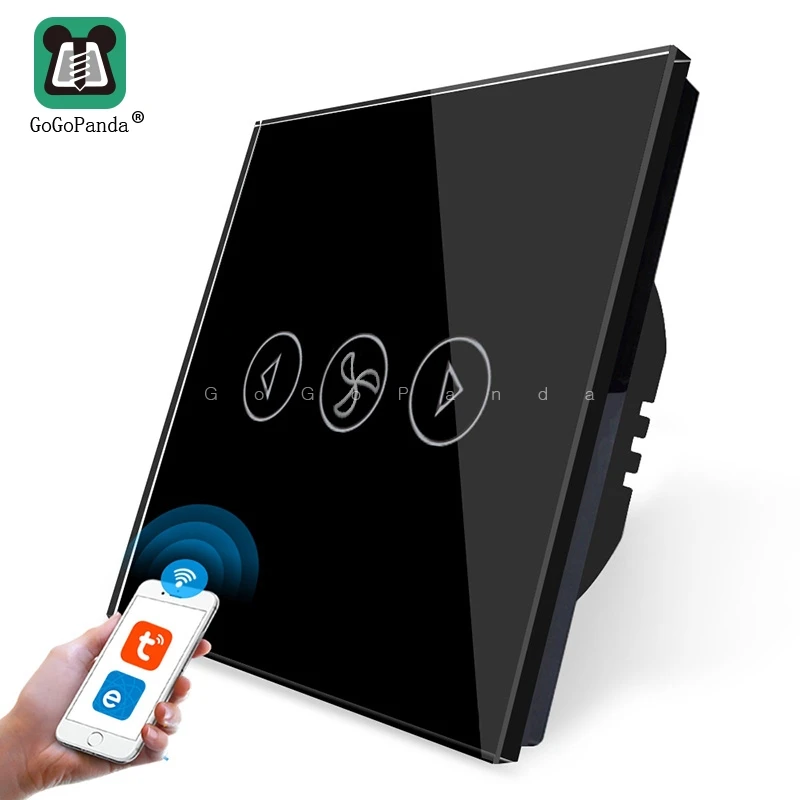 Черный GoGoPanda, новинка, стандарт ЕС, вентилятор, диммер, Wifi, приложение, управление, сенсорный переключатель, умная автоматизация, водонепроницаемый переключатель, 220 В, eWelink или Tuya - Цвет: Черный