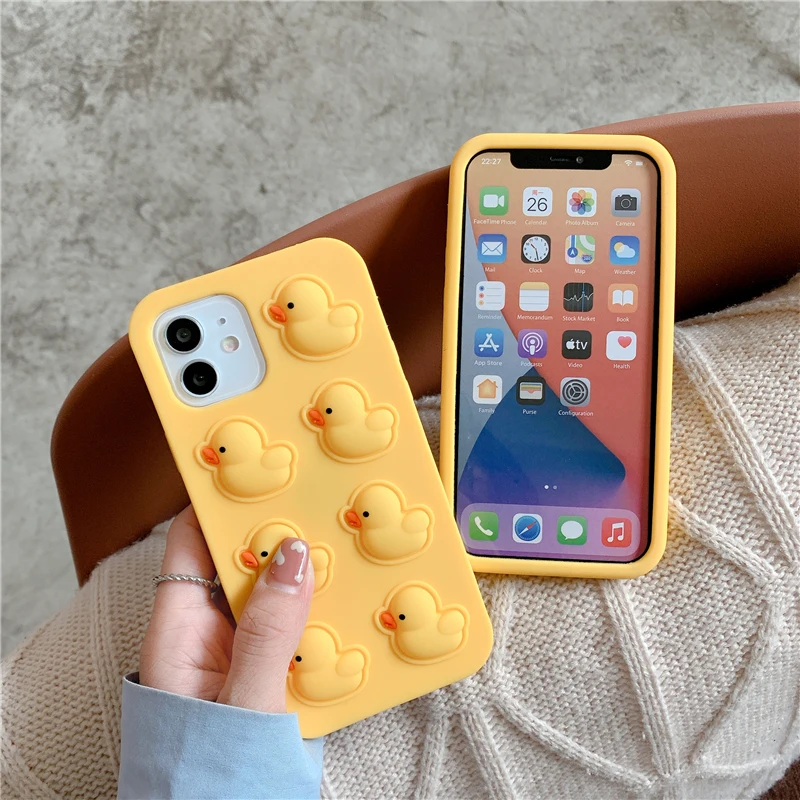 Agrotera Soft Silicone Case Cover for iPhone 7 8 Plus X XS XR 11 Pro Max SE 2020 12 Pop it Fidget Toys Rubber Yellow Duck