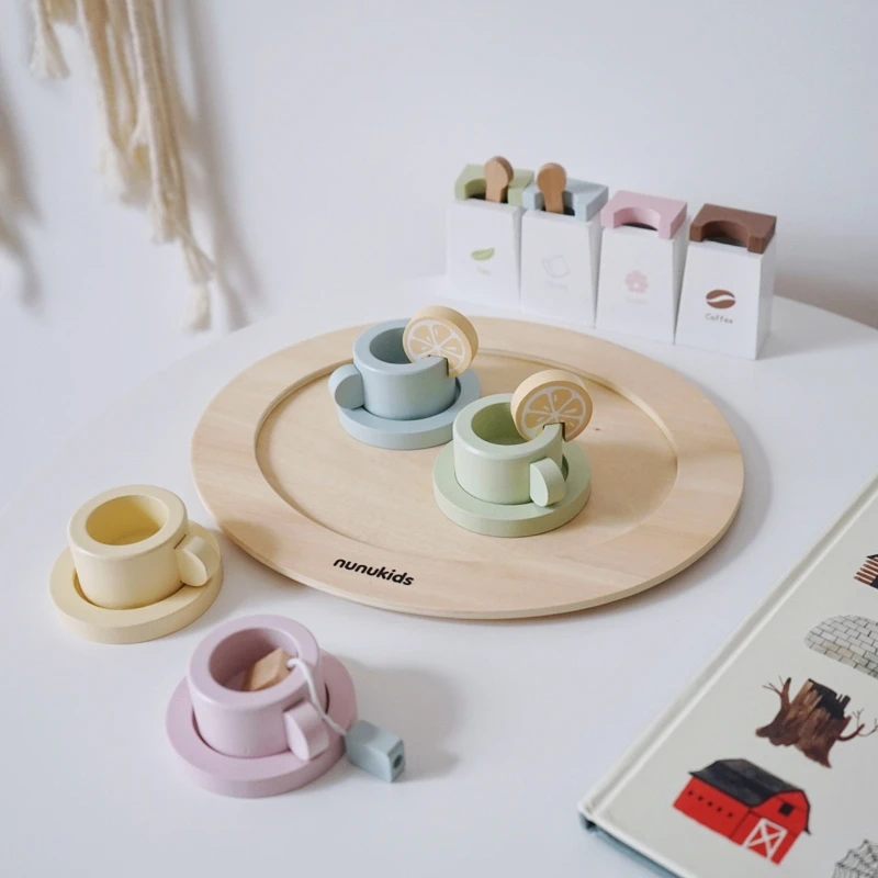 Nunukids Model Tea Party Set Tableware Learning Toy Pretend Game Realistic Kitchen Toy Dollhouse Accs Kids Funny Gift