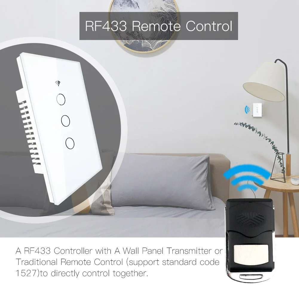 WiFi умный настенный светильник, переключатель, стеклянная панель, RF433, беспроводной, умный, жизнь, приложение Tuya, дистанционное управление, работает с Alexa Google Home, 3 комплекта