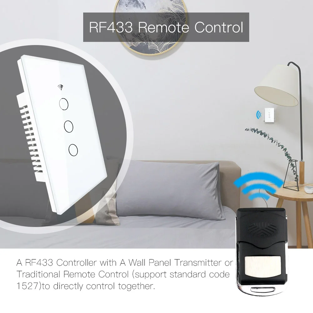 WiFi Smart Wall Light Switch Glass Panel RF433 Wireless Smart Life Tuya APP Remote Control Works With Alexa Google Home 3 Gang