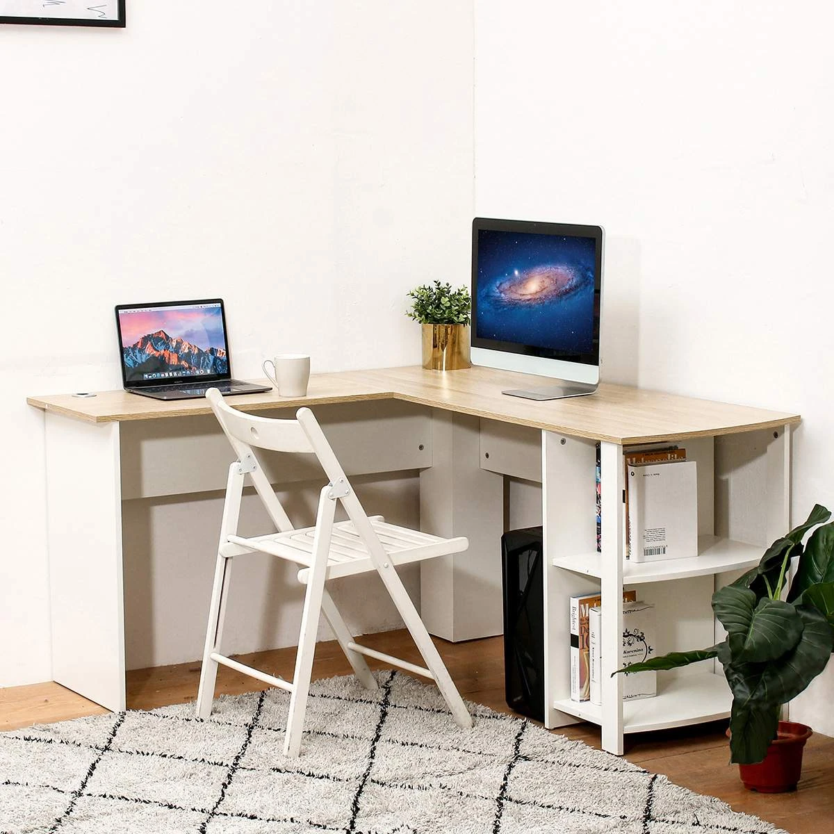 2 In 1 L Shaped Corner Desktop Computer Desk With Book Shelves Laptop Study Table Office Furniture Home Office Writing Desk Laptop Desks Aliexpress