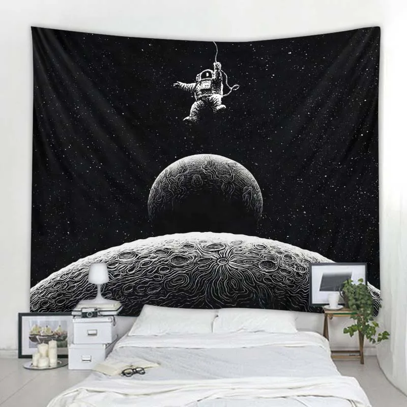 Black And White Starry Sky Printing Tapestry Dream Art Wall Hanging