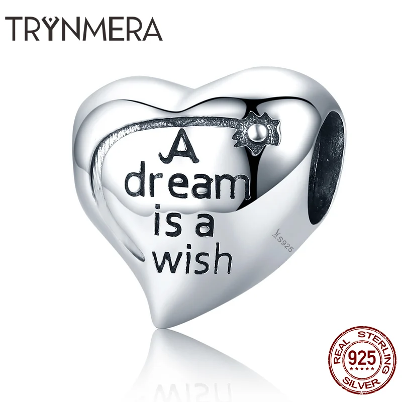 925 Sterling Silver Dream wish Heart Charms Beads fit Pandora Charm Bracelets for Women accessories Jewelry making Shape | Украшения и