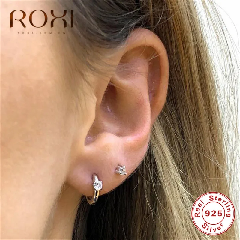 Серьги ROXI из стерлингового серебра 925 пробы, классические серьги-гвоздики с четырьмя когтями из фианита ААА для женщин, роскошный с австрийским кристаллом, серьги