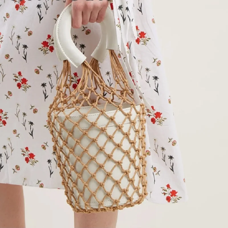 

Caker Brand 2019 Women Circle Ring White Brown PU Leather PVC Buckets Summer Casual Beach Bags Wholesale Drop Shipping