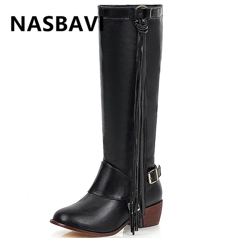 

2019 New hot Winter section of the British round head Low-heeled belt buckle boots Knee-high boots knight boots punk long boots
