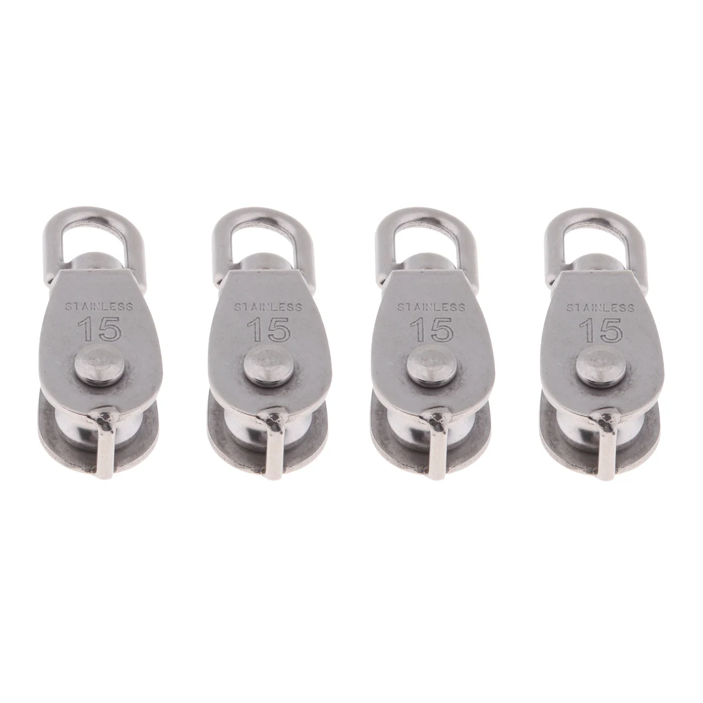 4Pcs 304 Stainless Steel Single Swivel Pulley Block with Swivel Eye M15