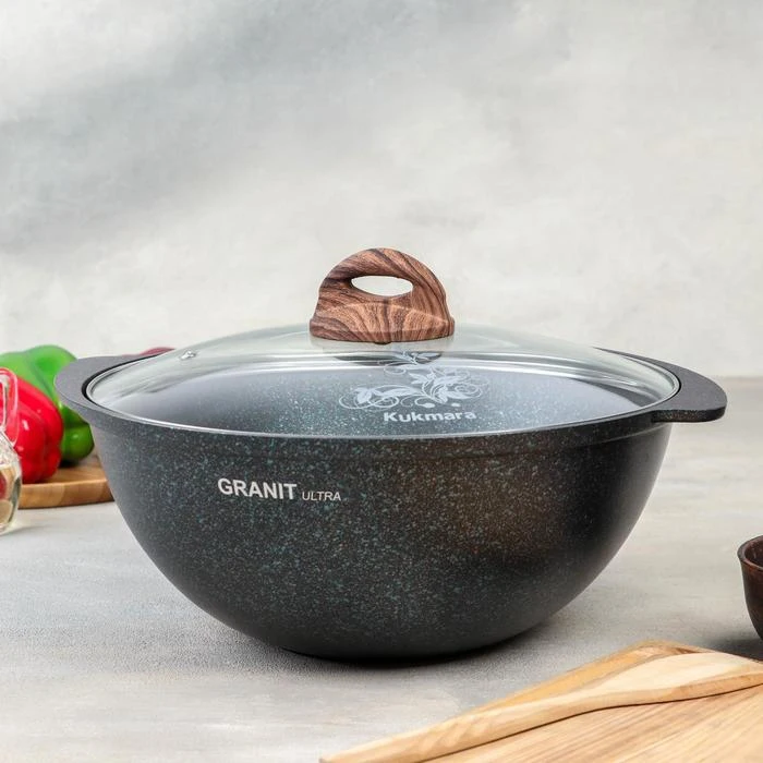 Казан для плова KUKMARA Granit ultra blue 4 5 л со стеклянной крышкой антипригарное покрытие |