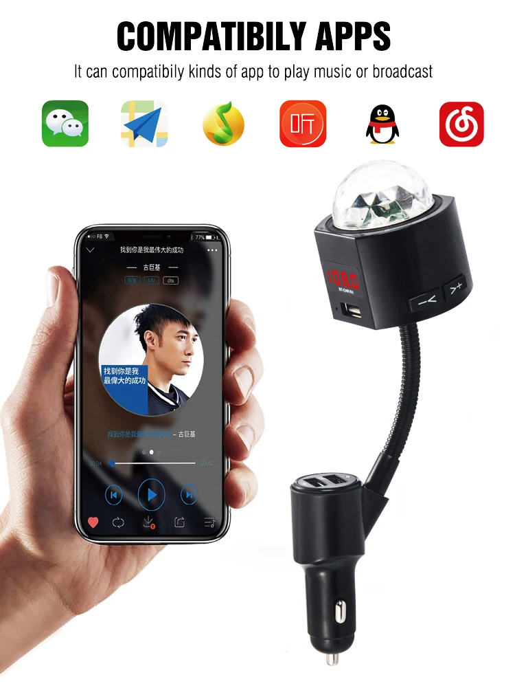 JINSERTA fm-передатчик модулятор Bluetooth 5,0 Handsfree автомобильный комплект аудио mp3-плеер с окружающим светильник двойное автомобильное usb-устройство для зарядки телефона