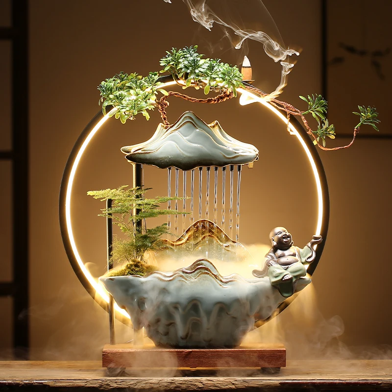 

Lamp Waterfall Incense Burner 220V with Tray Mist Maker Burner Incense Cone Holder Flowerpot Decoracion Budista Decoration Zen