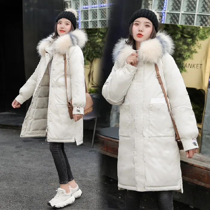 

Han Dong Door 2019 New Style Mid-length Large Fur Collar Embroidered Parka Thick Coat down Jacket Cotton-padded Clothes Fashion