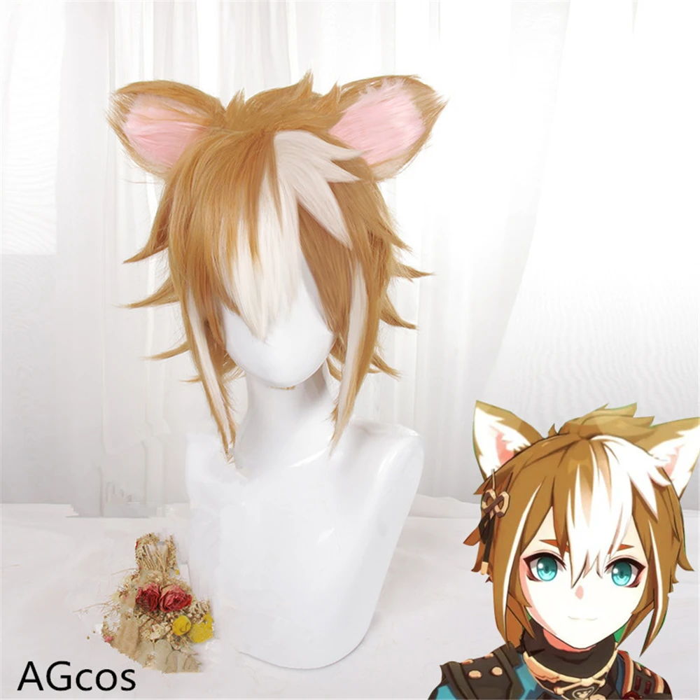 

AGCOS Game Genshin Impact Gorou Cosplay Wig With Ears