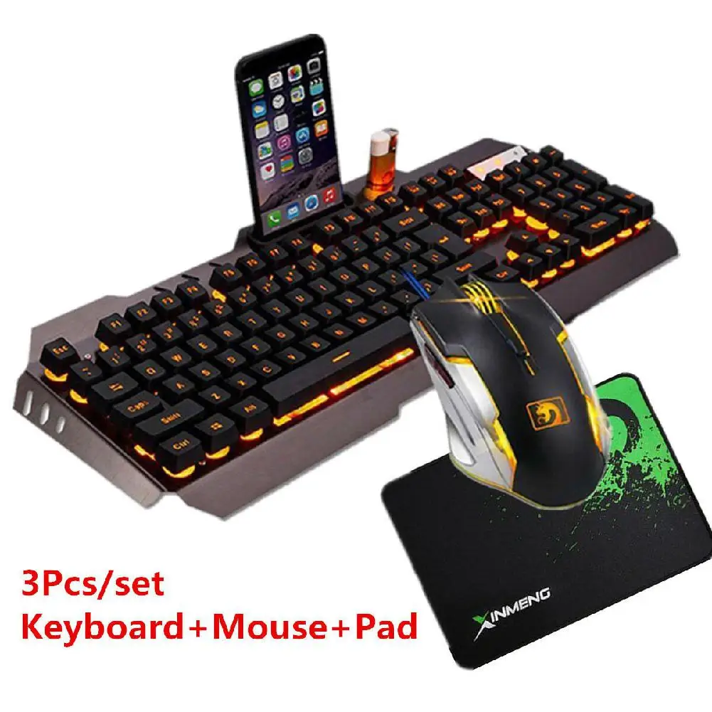 

BEESCLOVER 3 pcs/set Computer Desktop Gaming Keyboard and Mouse and Mouse Pad Mechanical Orange LED Light Backlit d29