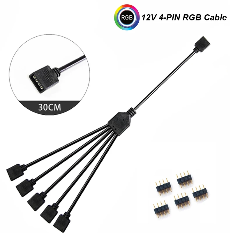 12V/4pin 5V/3-pin AURA RGB Extension Adapter Cable,Motherboard to 2 or 3 or 4 RGB Connectors Splitter Hub for PC LED Light Strip