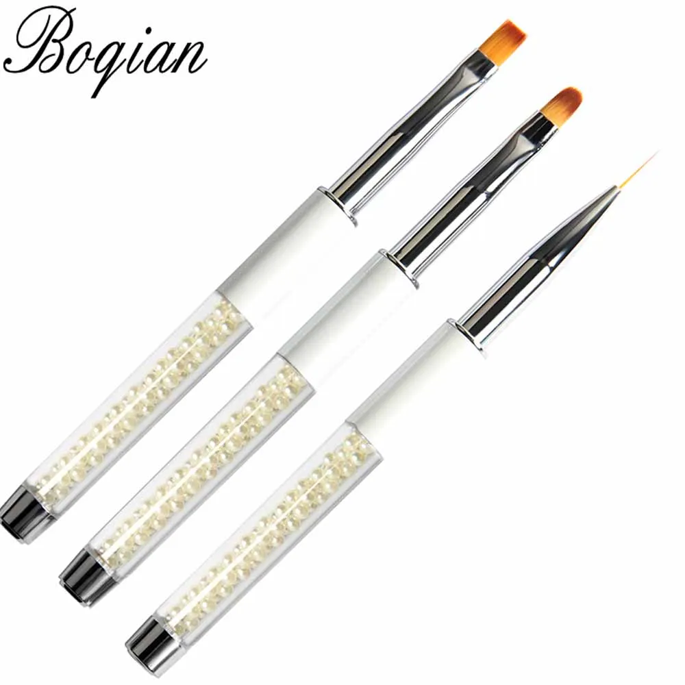 3PCS BQAN жемчужины для дизайна ногтей акриловый УФ гель-удлинитель строитель жидкая пудра кисточка для гравировки французские полосы линии лайнер для рисования ручка для рисования - Цвет: 3PCS