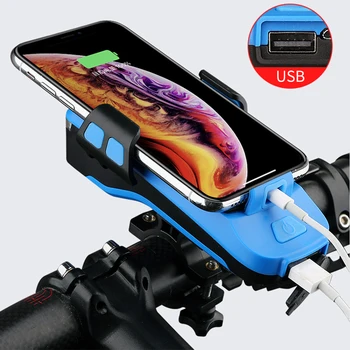 

4 In 1 Bike Front Light Phone Holder Handlebar Stand with Power Bank Bicycle Lamp