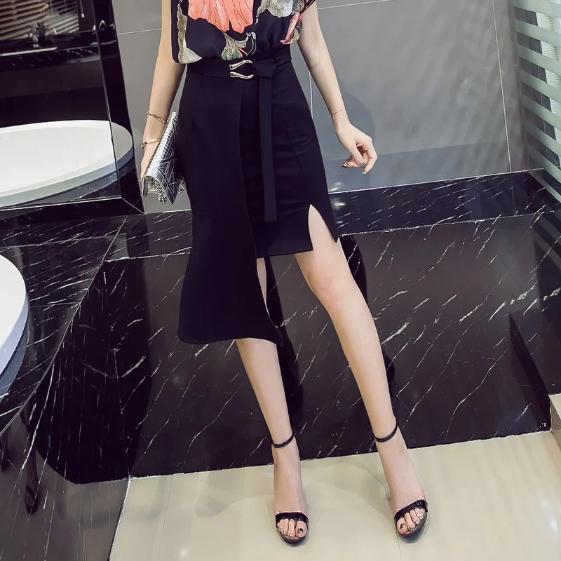 

2019 Summer & Nightclub Fashion Lace-up Irregular Skirt High-waisted Long Skirts Bride Mid-length Skirt Large Size Women's