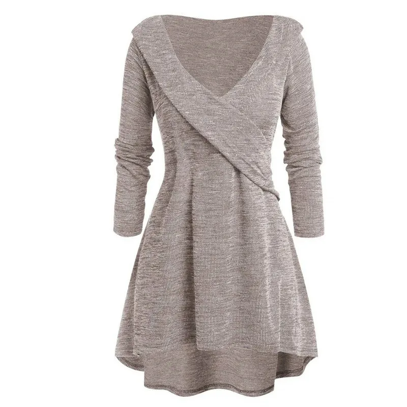 Spring Autumn Knitted A-line Dress Women Long Sleeve Mini Swing Dress Stetch Sexy V-neck Casual Dresses Vestidos Plus Size 5XL