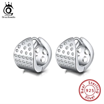

ORSA JEWELS Pure 925 Sterling Silver Hollow Earrings Small Cute Pave 24 AAAA Cubic Zirconia Earrings Elegant Fine Jewelry SE267