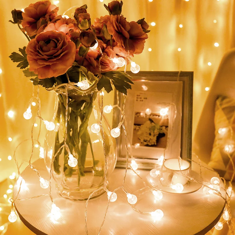 

Crystal Ball LED String Lights Garland Balls Party Lighting Christmas Tree Lamp Outdoor Decoration Wedding Patio Holiday Bedroom