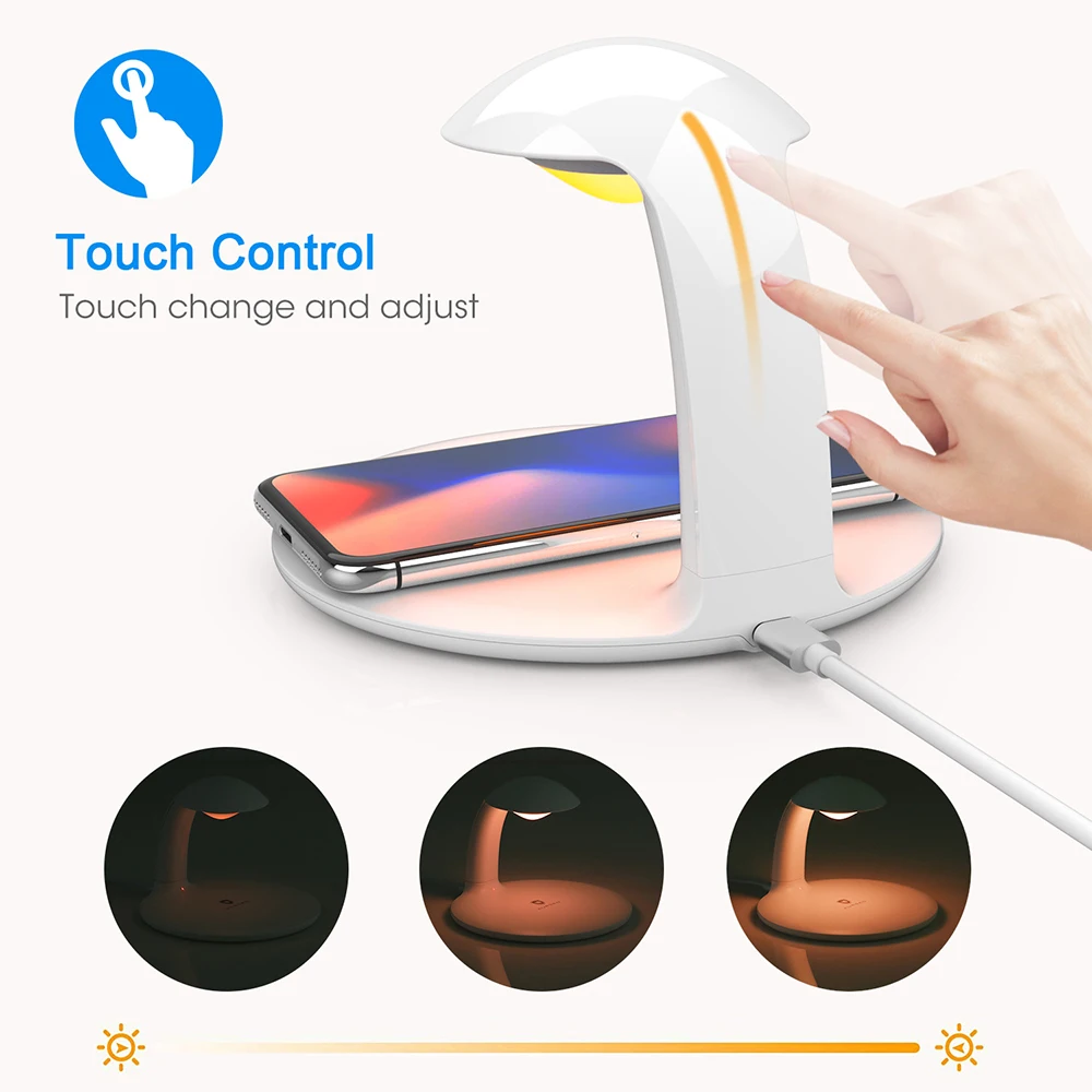 Wireless Charging Dock 10W Little Swan Night Light Fast Charger for Huawei iPhone Samsung Mobile Phone Holder Bookshelf Ornament