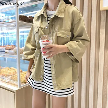 

Jackets Women Temperament Elegant Full Sleeve Boyfriend Denim Womens Jacket Simple Turn-down Collar Solid Leisure Ladies Coats