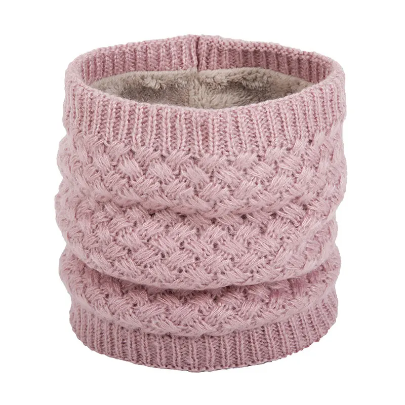 Зимний вязаный шарф-кольцо для женщин, мужчин, детей, утолщенный воротник, шарфы для девочек, теплый хлопковый шарф унисекс - Цвет: Pink