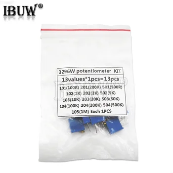 

13kinds*1PCS=13PCS 3296W adjustable potentiometer Kit hjxrhgal contains 100R 200R 500R 1K 2K 5K 10K 20K 50K 100K 200K 1M