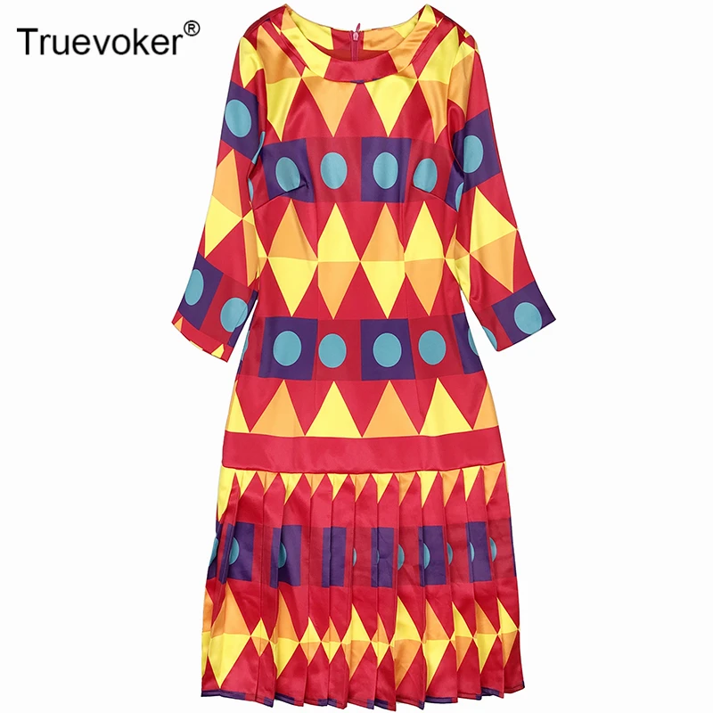 Truevoker дизайнерские Подиумные модные платья женские с коротким рукавом Разноцветные с геометрическим принтом размера плюс 2XL драпированные платья