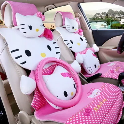 Автомобильное кресло Hello kitty, четыре сезона, универсальный, ледяной шелк, автомобильный коврик, чехол, милый мультяшный, женский, KT, кошка, подушка для сиденья