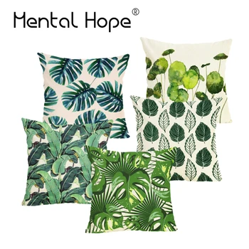 

Tropical Leaf Cushion Cover Home Decor Rainforest Style Plant Linen Pillow Cover Decorative for Living Room Chair Pillowcase