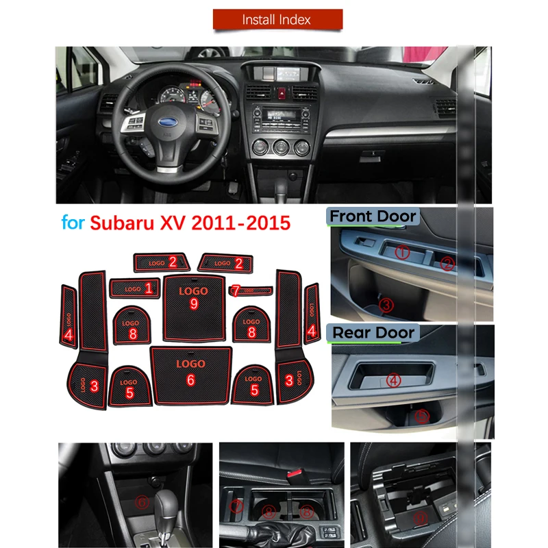 Anti-Slip Rubber Gate Slot Cup Mat For Subaru XV 2011 2012 2013 Crosstrek WRX STI Coaster Accessories Car Stickers