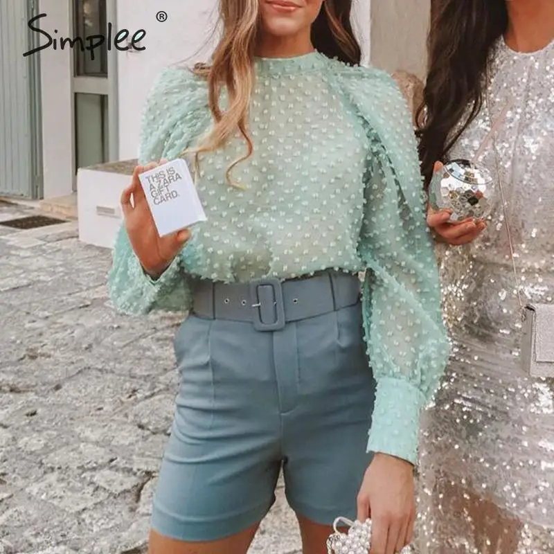 Cena Simplee eleganckie kwiatowe hafty damskie bluzki koszula bufiaste rękawy golfem kobiece szyfonowe bluzki topy Streetwear bluzki damskie