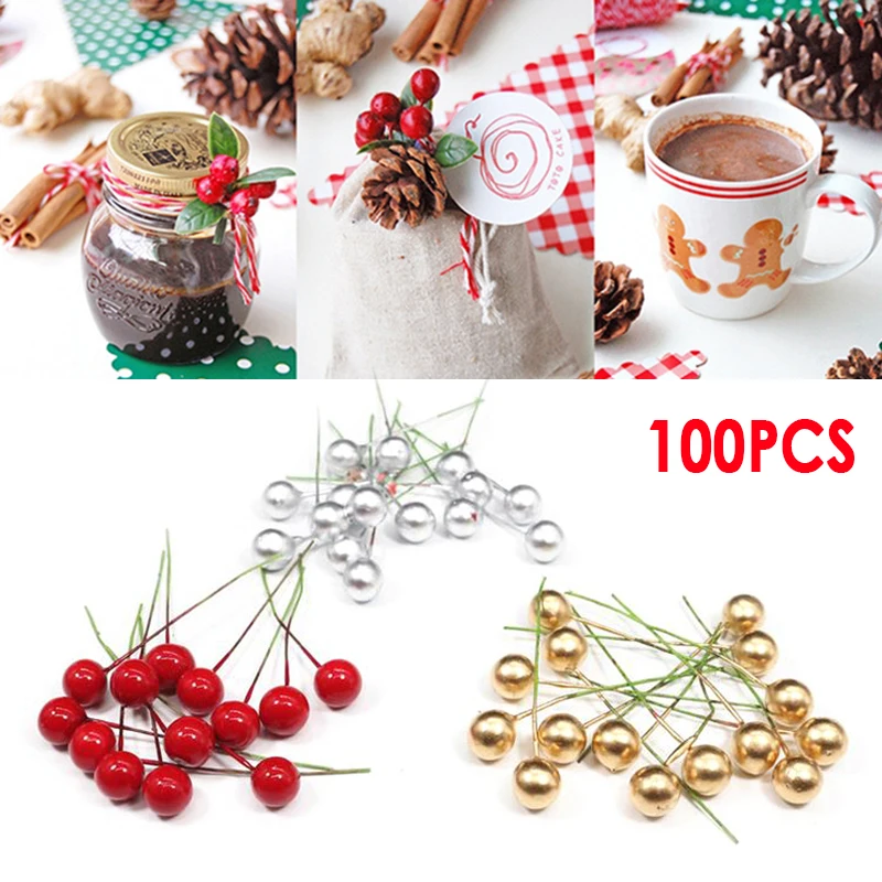 100/50Pcs Мини-пена искусственная цветочно-фруктовым рисунком тычинки вишня