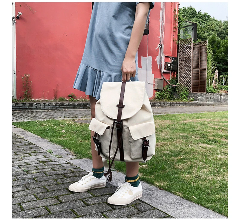Canvas School Bags Women Waterproof Casual Large Capacity Vintage Backpack Teenagers Unisex Student Shopping Travel Shoulder Bag