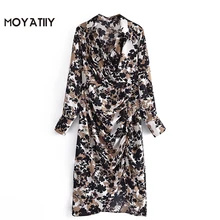 Moyatiy – robe chemise Midi plissée à manches longues pour femme, tenue de bureau à la mode, imprimée de fleurs, 2022