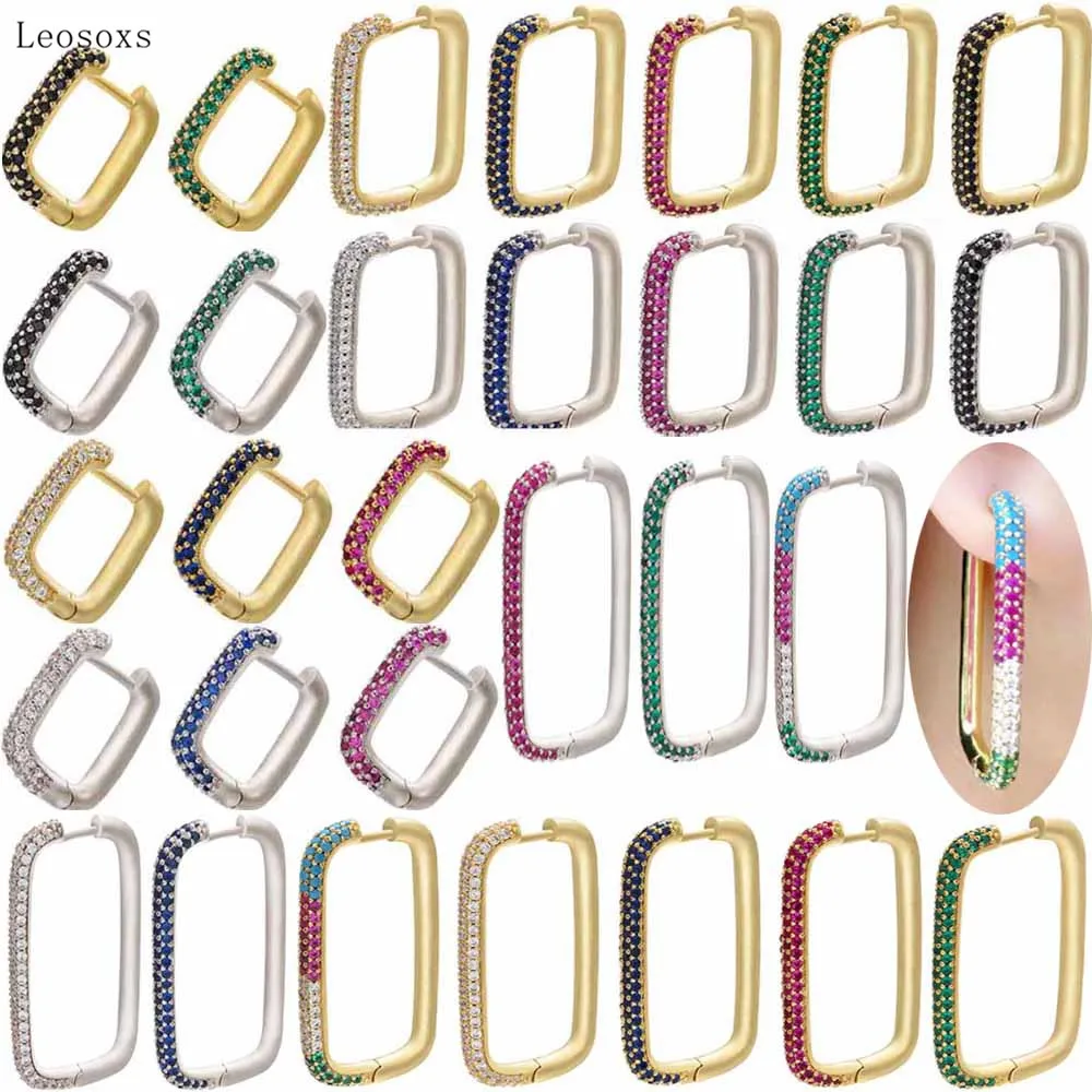 

Leosoxs 2pcs Rectangular Colored Diamond Earrings Micro-set Colored Diamond Earrings Fashion Earrings Jewelry