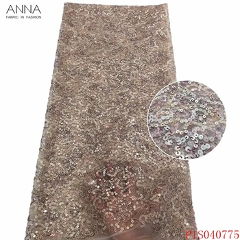 

Anna latest french net lace fabric embroidered with sequins 5 yards/piece nigerian tulle fabrics african mesh laces for sewing