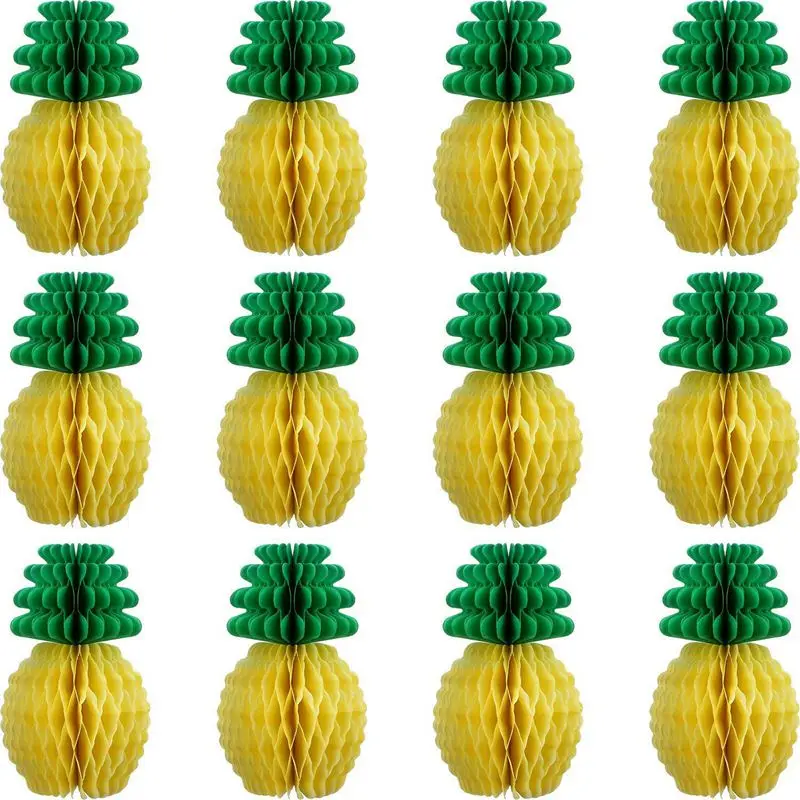 12 Pack Pineapple Honeycomb Centerpieces Tissue Paper 8 Inch Party Supplies Table Hanging Decoration Hawaiian Luau Par | Дом и сад