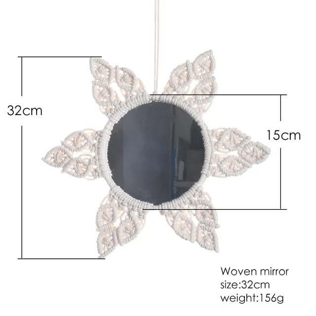 Kerek Makrame Tükör Falfájdozó Boho Lakberendezés Dekoratív Fali Tükrök Nappali Dekoráció Hálószoba Baba Óvoda Ajándék - Image 2
