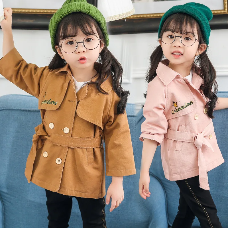 

2019 Spring New Style GIRL'S Coat Korean-style Children Front And Back Embroidery Long Trench Coat Baby Fashion