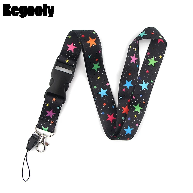 Colorful stars Lanyard Keys Phone Holder Funny Neck Strap With Keyring ID Card DIY Animal webbings ribbons Hang Rope decorations | Украшения