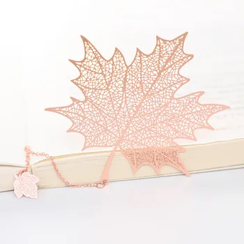 

1PC Rose Gold Bookmark Chinese Style Leaf Veins Clover Hollow Maple Leaf Tassel Apricot Leaf Bookmark for Stationery Gifts
